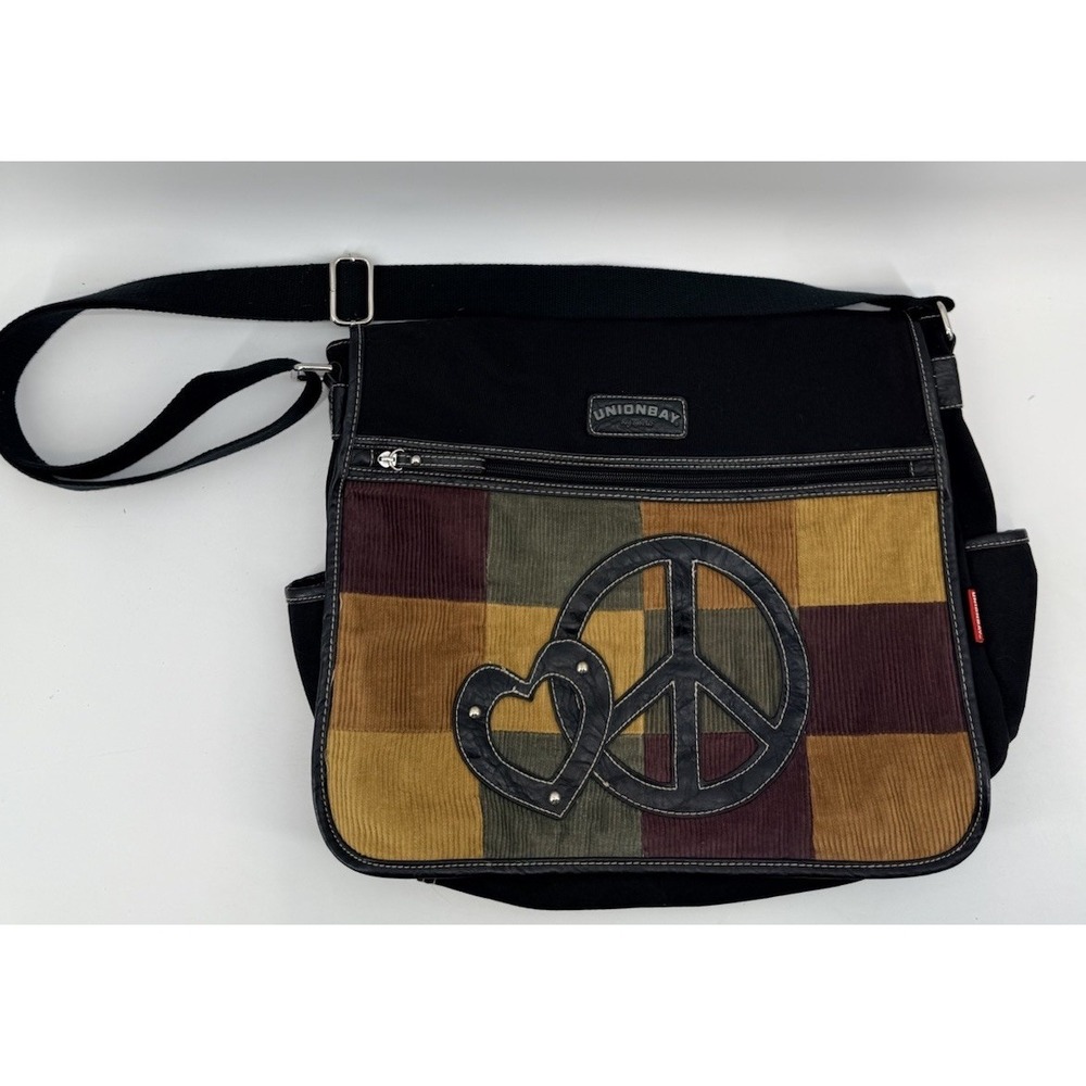 Unionbay PEACE SIGN MESSAGER CROSSBODY Bag Corduroy Patchwork